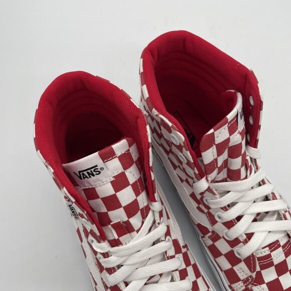 Vans Sk8-Hi Shoes Womens Size 9 Red White Checkerboard Canvas Skate High Top - Picture 10 of 15